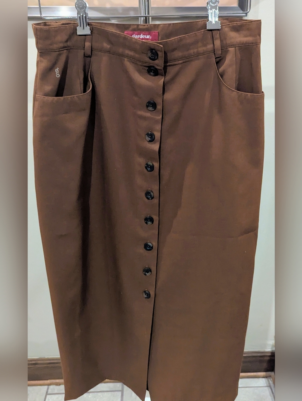 Gardeur Vintage Button-Front Midi Skirt in Chocolate Brown $35